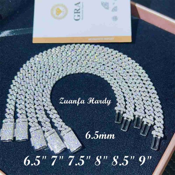 

custom 6.5mm 6" 6.5" 7" 7.5" 8" 8.5" 9 inches cuban link bracelet necklace vvs gra certified moissanite cuban, Silver