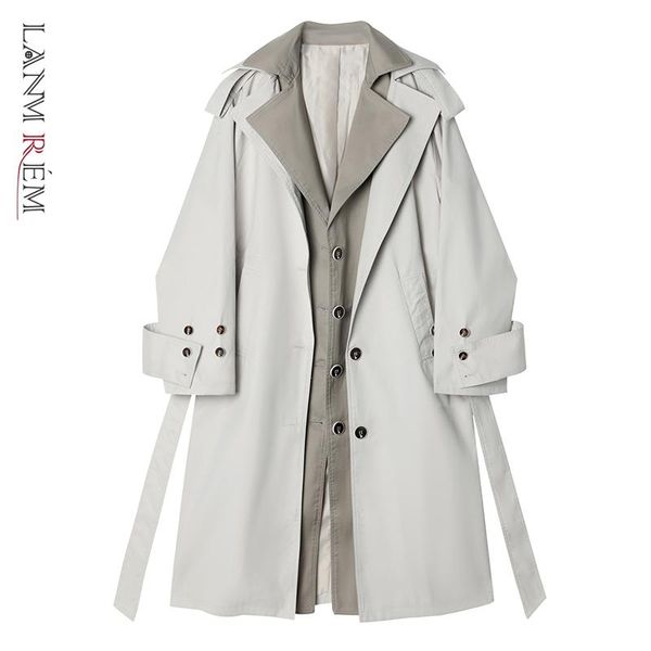 

raincoats lanmrem women trench coat single breasted patchwork loose long windbreaker ladies fashion overcoat 2022 autumn new 2c920, Black