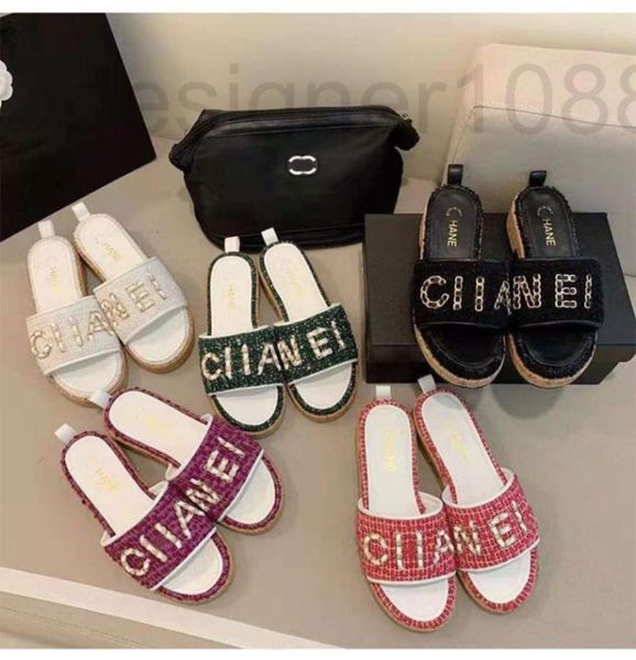 

sandals designer xiaoxiangfeng tweed sandal 2022 new thick bottom short root one line slipper leisure fashion embroidered women01104339, Black