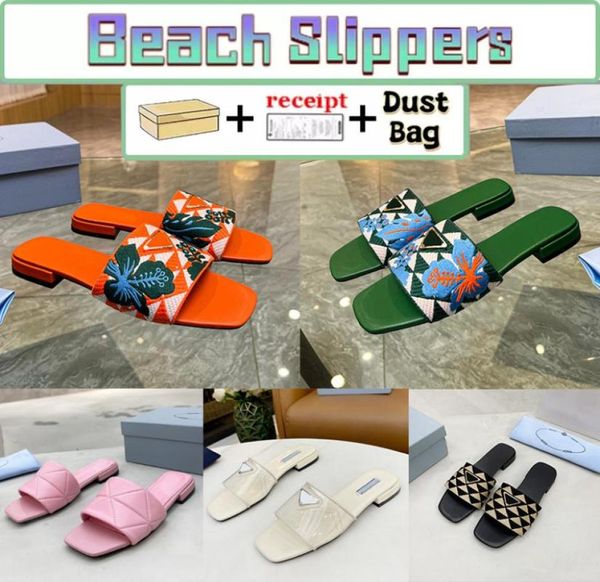 

woman embroidered fabric triangle slides slippers black beige multicolor embroidery mules home flip flops casual sandals summer le7678222