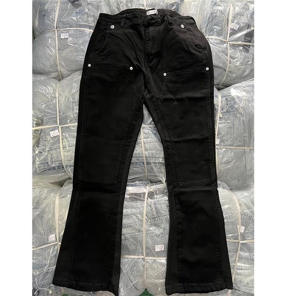 

denim pants black high street washed men's and women's flare pants2427, Black;brown