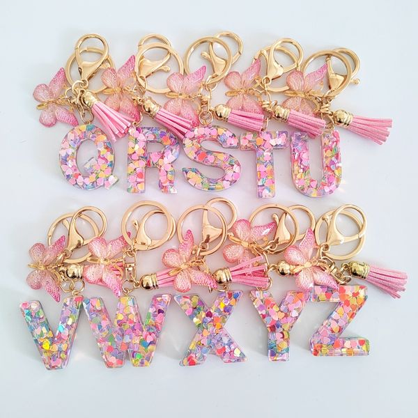 

Initial Pink Letter Keychains for Girls Women Cute Butterfly Heart Keychain for Backpack School Bag