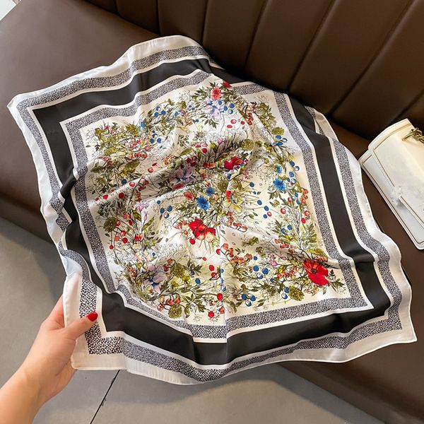 

fashion designer woman silk scarf letter headband brand small variable headscarf accessories activity gift 70*70cm, Blue;gray
