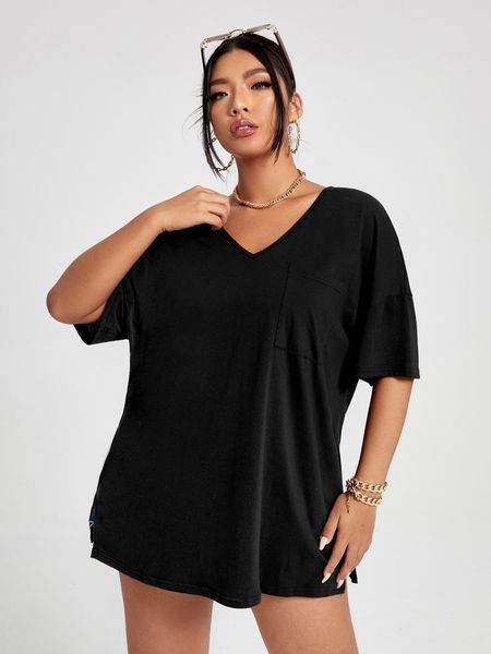 

women s plus size t shirt t shirt 4xl fashion women half sleeve v neck black oversized casual blouse summer elegant solid ladies 230421