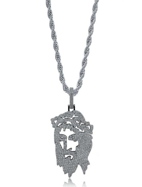 

men necklaces jewelry street fashion luxury bling zirconia platinum 18k gold plated jesus christ pendant hip hop necklace6401203, Silver
