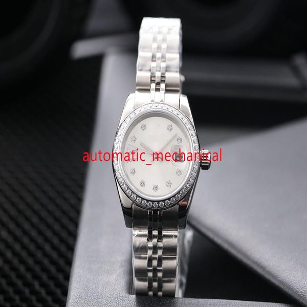 

2022 new black dial lady watch 28mm diamond bezel stainless steel automatic mechanica sapphire perpetual women wristwatches233y, Slivery;brown