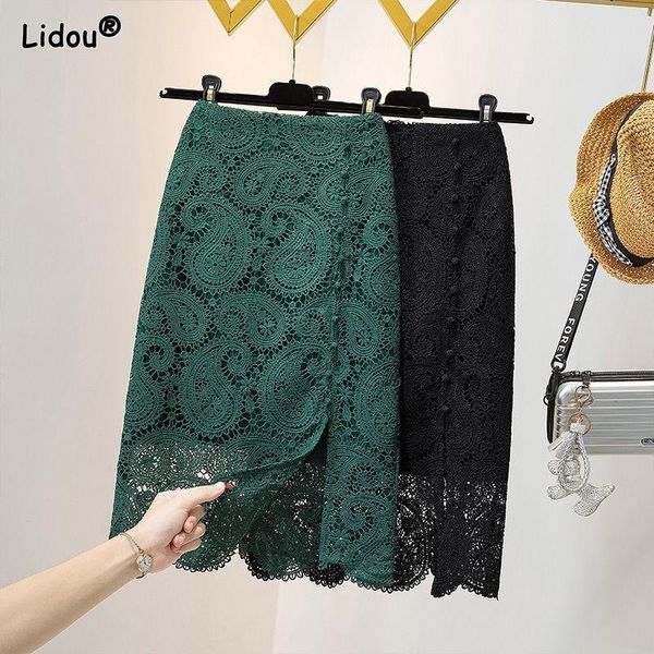 

capris office lady hollow out lace broadcloth women's clothing spring summer solid slim midcalf intellectual aline skirt dignified, Black;white