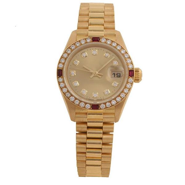 

new women's automatic mechanical watch sapphire crystal 69178 gold diamond girl watch 26mm2813, Slivery;brown