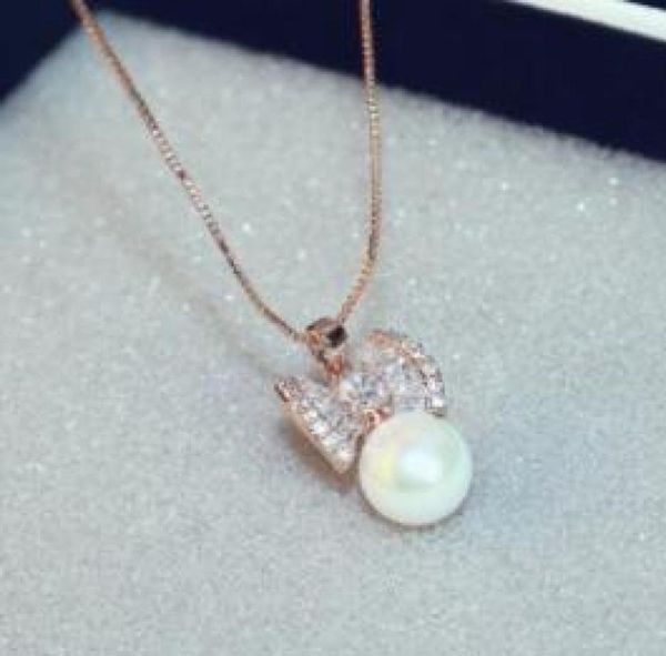 

super beautiful pearl necklace for women fashion zircon bow pendant neckalce rose gold plated collar choker necklace fine jewelry4886378, Silver