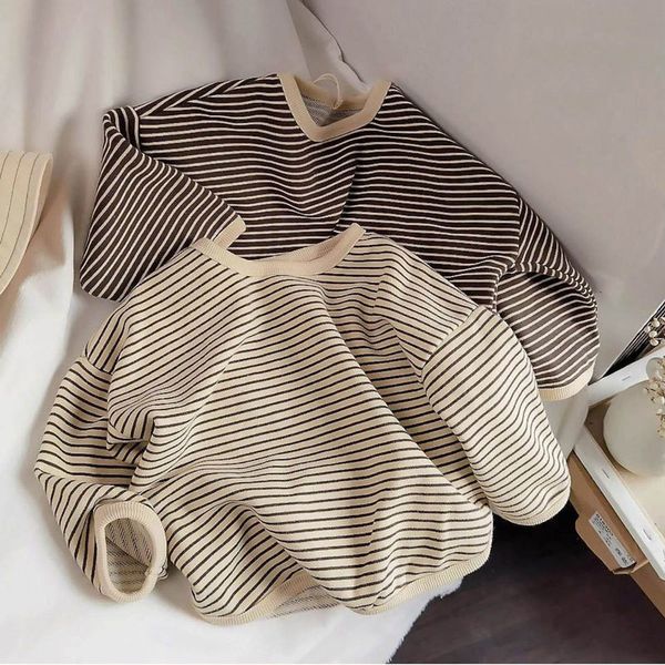 

t-shirts boys sweaters tees spring long sleeve korean loose striped children's t-shirts all-match bottoming girl shirts 230422, Blue