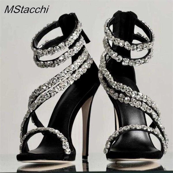 

new sandals big crystal chain women peep toe super high heel shoes summer slingback ankle strap stiletto party wedding 230406, Black