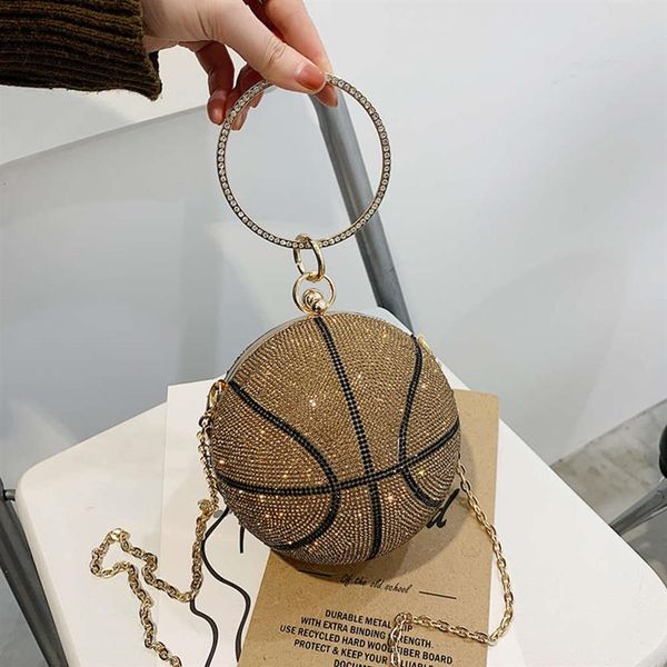 

fashion mini diamond studded round pvc football basketball bag ring handbag227a