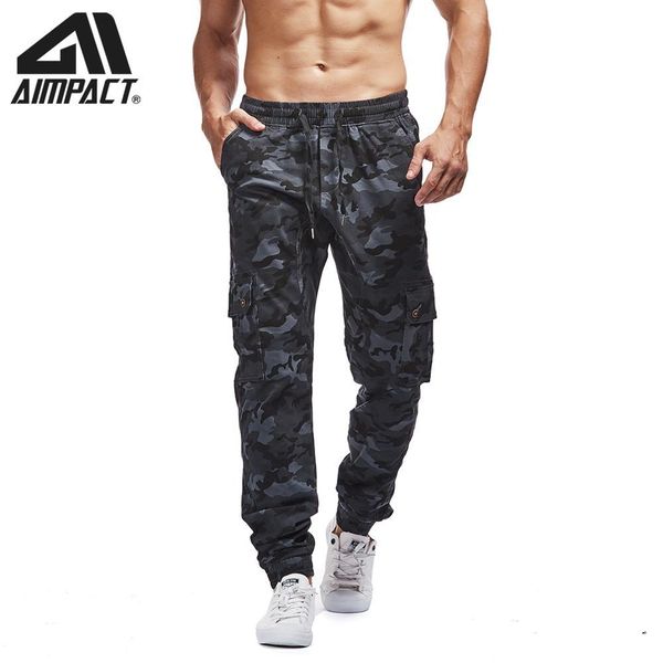 

pants aimpact men's chino jogger pants casual fitted cotton camo twill jogging trouser am5315, Black