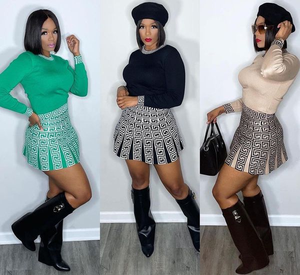 

dress two piece set for women spring summer thin dress sets solid long sleeves print mini skirts outfits elegance party suit, White