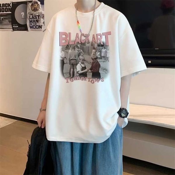 

26% off clothing designer quality summer printed t-shirt men's and versatile loose oversize trendy street short sleeves, White;black