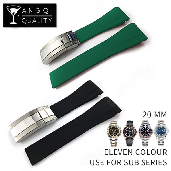 

waterproof rubber watchband bracelet stainless steel buckle watch band strap for oysterflex sub bracelet watch man 20mm curved bla2649, Black;brown