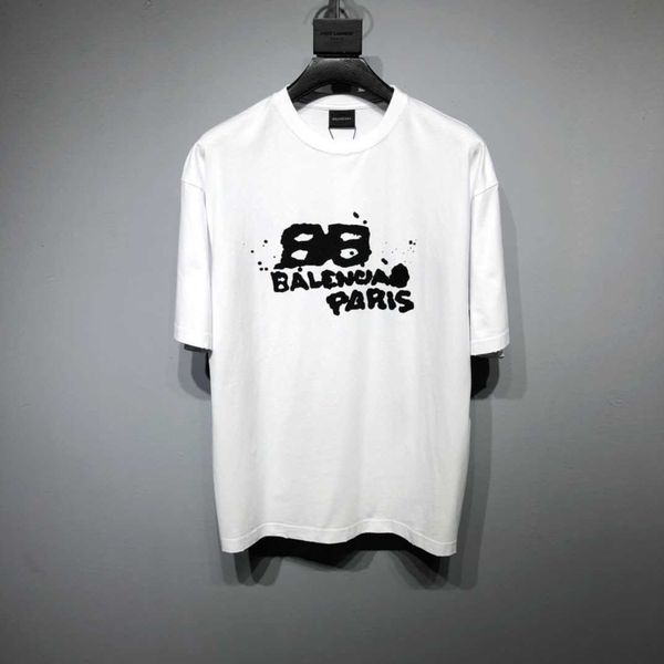 

t shirt spring and summer fashion brand high version paris double b front and back graffiti hand-painted short sleeve casual loose t-shirt, White;black