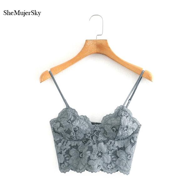 

t-shirt shemujersky lace spaghetti strap corset solid color bustier 2020 cropped top, White