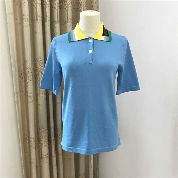 

26% off clothing designer quality summer new colorful stripe letter polo neck knit t-shirt short sleeve ice silk casual, White;black