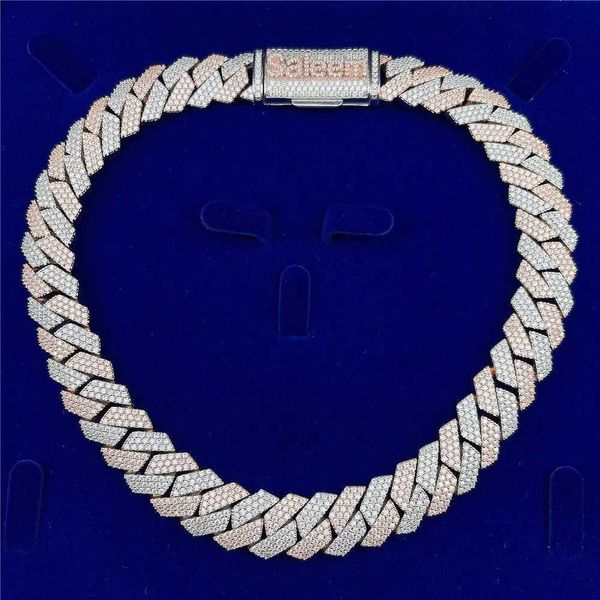 

gold plated custom iced out men s925 cuban link chain 15mm vvs moissanite diamond hip hop jewelry, Silver