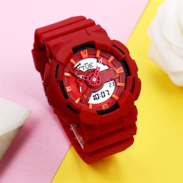 

waterproof dual display watches luminous sports casual outdoor student male electronic watch reloj hombre wristwatch306j, Slivery;brown