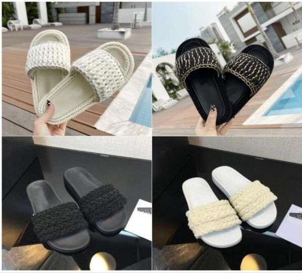 

2022 mules women braided knit sandals designer luxury women outdoor shoes black white slippers lady slides beach casual1209938