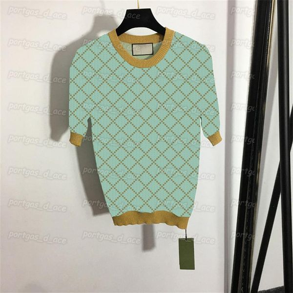 

womens knit t shirts vintage letters shorts sleeve knits fashion round neck knitted 247n, Black