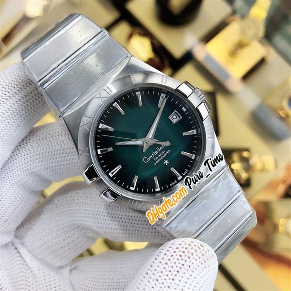 

40mm constellation date 1503 51 00 watches green gradient dial autoamtic mens watch stainless steel bracelet luxury gents pure tim2505, Slivery;brown