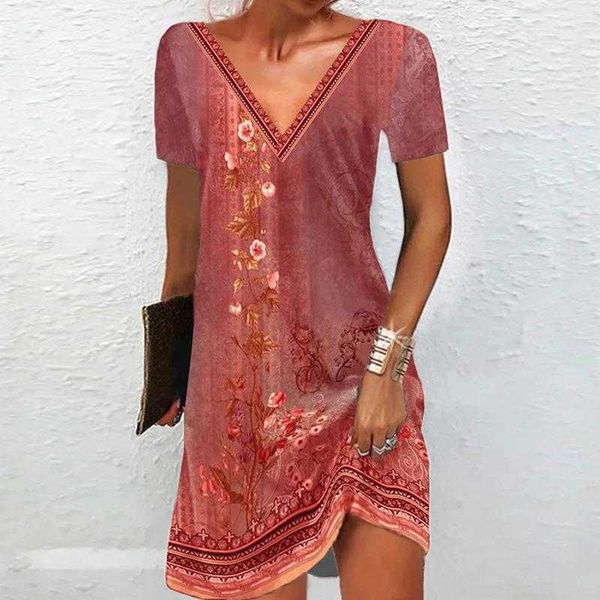 

womens summer printed v neck short sleeved dress comfortable, Black;gray