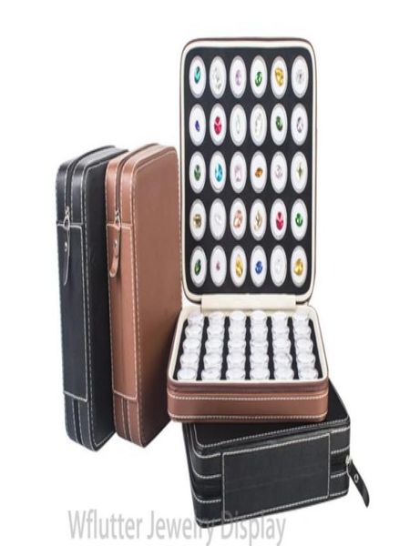 

super portable leather gem bag travel ziplock diamond bag gemstone display box stone storage inside 60 cells round gem box1104036, Black;white