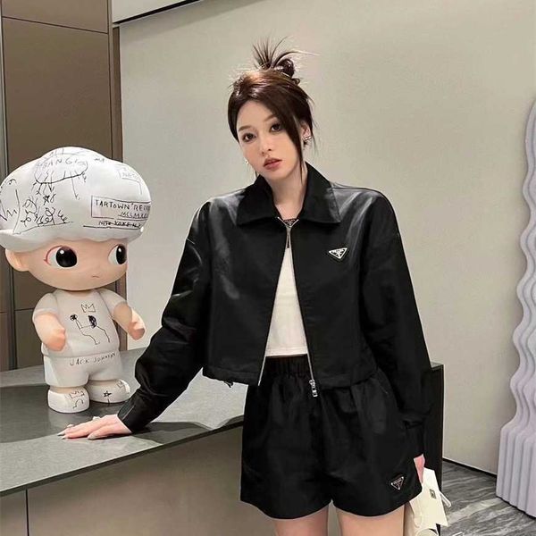 

32% off family summer new fashion classic triangle nylon long sleeve coat+casual elastic waist shorts set, White