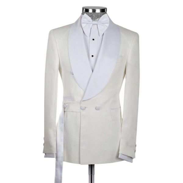 

blazers new satin collar white blazer double breasted with belt men suits slim fit 2 piece set/suitsupply custom made large size color, White;black