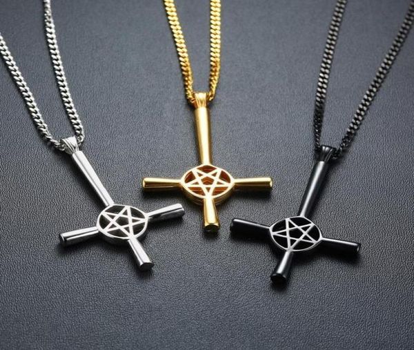

pendant necklaces zorcvens 2021 inverted cross pentagram star necklace for men stainless steel lucifer satan male jewelry6912166, Silver