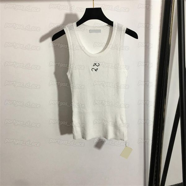 

luxury embroidered women t shirt knit sleeveless vest casual white tanks251n, Black