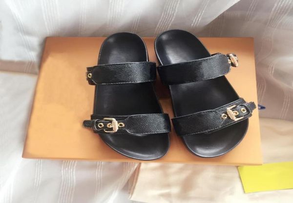 

2021 flat mule lady slipper gentlemen colorful canvas letter anatomic leather slide model designer slippers shoes1538919, Black