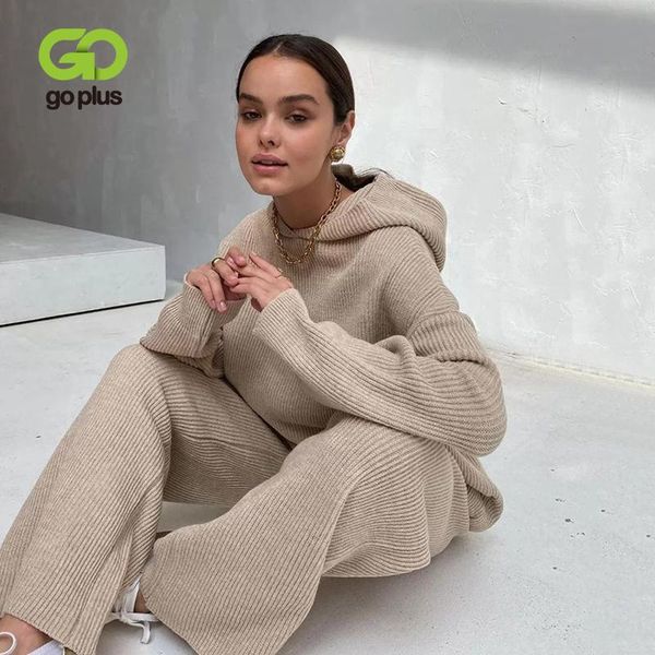 

pants goplus winter knitted pullovers sweaters elastic high waist loose legs pants two piece set women outfits ropa de mujer 2022, White