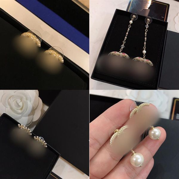 

simple 18k gold plated brand designer letter stud geometric famous women round crystal rhinestone pearl earring wedding party jewe256a, Golden;silver