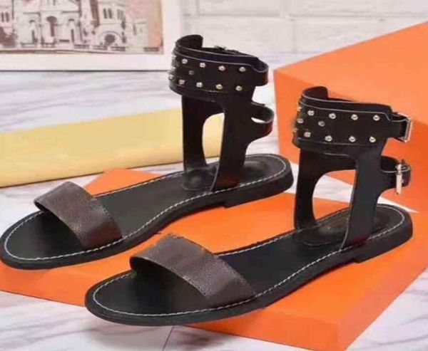 

2021 luxury new calf leather platform sandals r rivet women039s flat saidandals 3541 with box7455944, Black