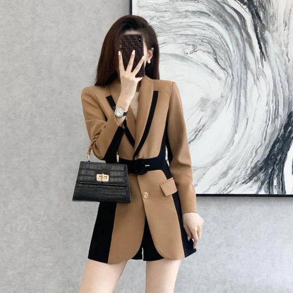

pants french vintage british women's blazer spring autumn paneled belt slimfit jacket fashion long sleeves suit coat female, White