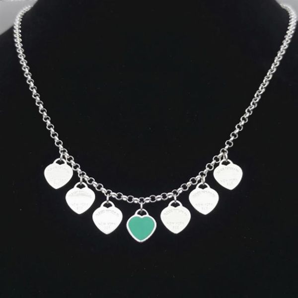 

couple necklace women seven heart stainless steel blue green pink red pendant gifts for woman accessories whole223t, Silver