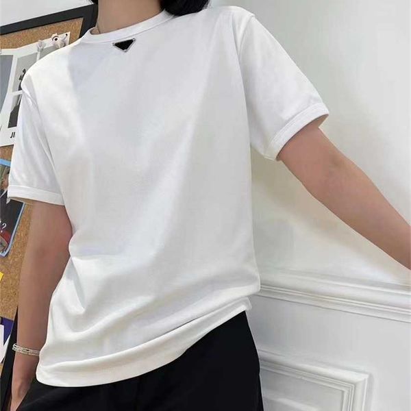 

26% off spring/summer fashion classic family triangle simple splice casual men's and women's loose short sleeve underlay t-shirt, White