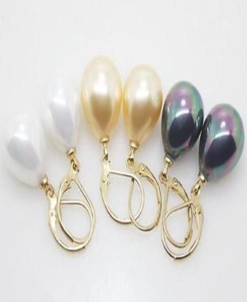 

whole 12x16mm white yellow black shell pearl drop earrings05030165, Silver