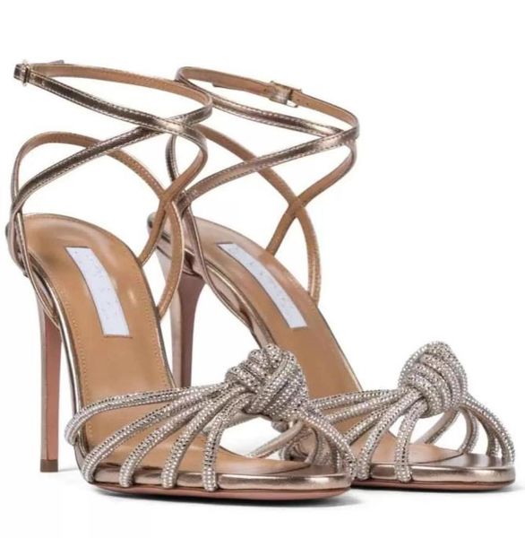 

2022ss newst summer luxury celeste women sandals shoes crytal strappy embellished leather lady high heels bucklefastening ankle s4287777, Black