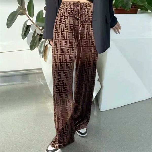 

26% off clothing designer quality fried street letter jacquard drop feel straight women's autumn/winter loose velvet wide leg pants cam, Black;white