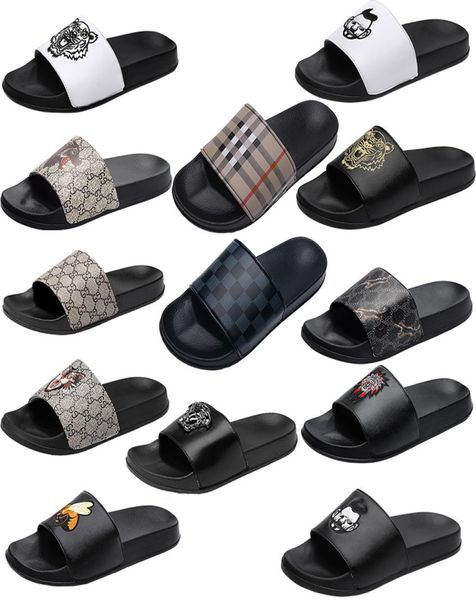 

luxury brand slides sandals designer slippers shoes avatar correct cartoon grid pattern summer beach sandal slipper men light flip3301962, Black