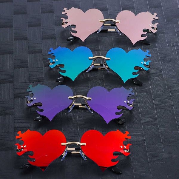 

sunglasses heart shape fire flame sunglasses wave rimless narrow retro uv 400 streetwear vintage eyeglasses cycling outdoor sun glasses j230, White;black