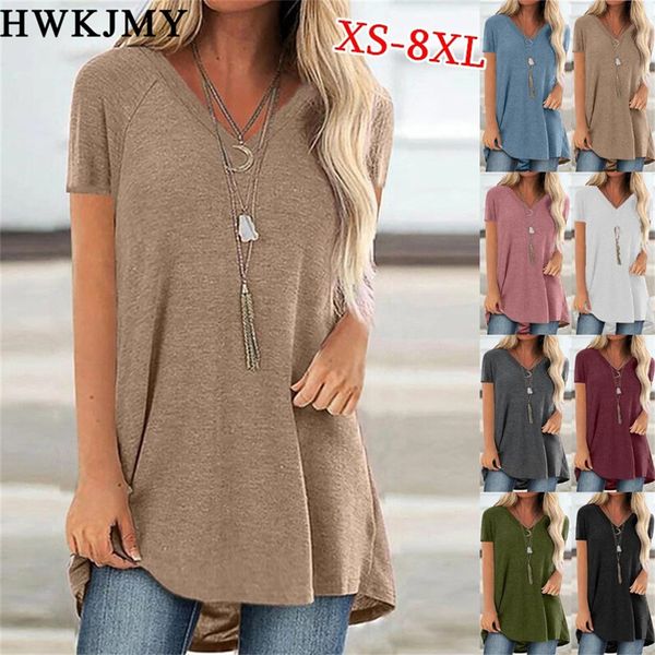 

women's t-shirt summer clothes casual v-neck short sleeves loose ladies cotton t shirts tee 8xl 230422, White