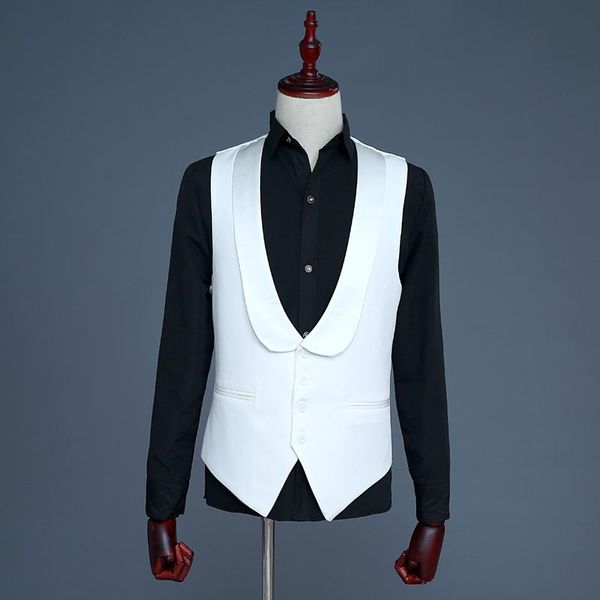 

blazers mens solid color slim fit shawl collar dress vests men party suit vest waistcoat wedding stage singer show vest for male chaleco, White;black