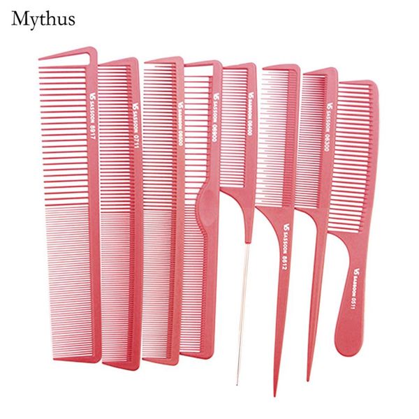 

9 different designs carbon fiber hair combs red color barber hair cut comb 9pcs sets heat resistant hairdressing comb vs-9278c, Silver