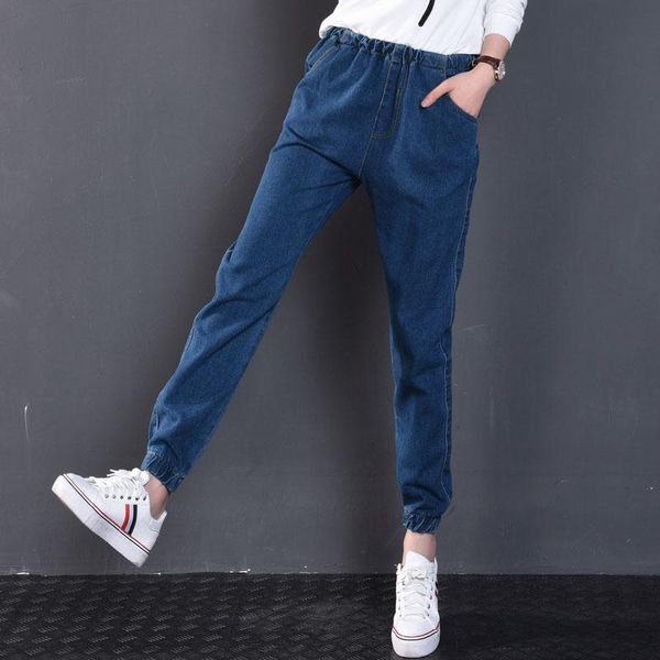 

jeans plus size 5xl women high waist jeans 2021 spring autumn loose stretch waist ladies harem pants casual denim ankle length pants, Blue